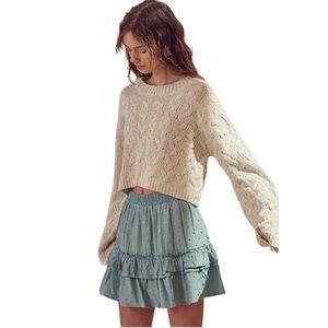 Storia embroidered star mini skirt blue tiered ruffle flirty Medium summer